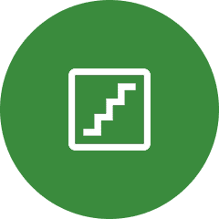 hard-2 White stairs icon on green circle background.