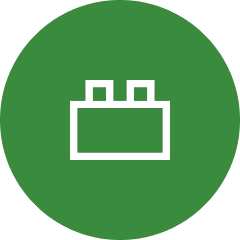 hard-3 White building block icon on green circle.