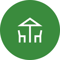 out-1 Outdoor seating icon on green circle.